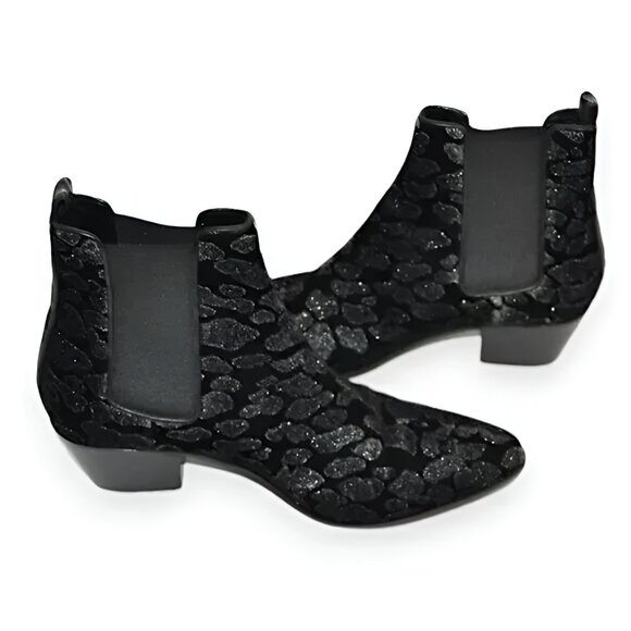 Saint Laurent YSL Black Leather Leopard Holiday Ankle Boots Booties 37.5 7.5 - Picture 5 of 10